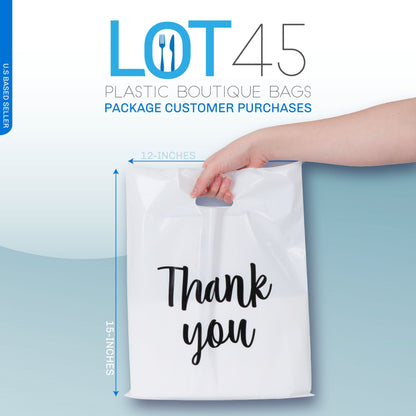 Plastic Retail Bags 100pk - 12x15in White Thank You Boutique Bags