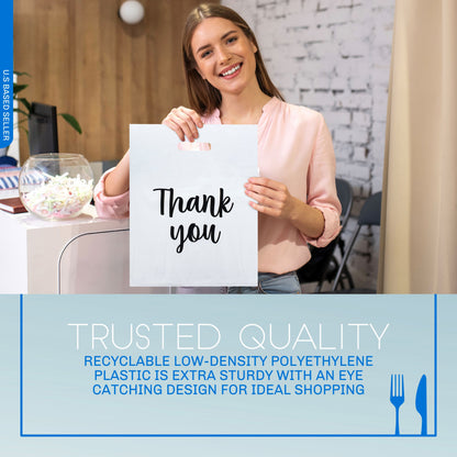 Plastic Retail Bags 100pk - 12x15in White Thank You Boutique Bags