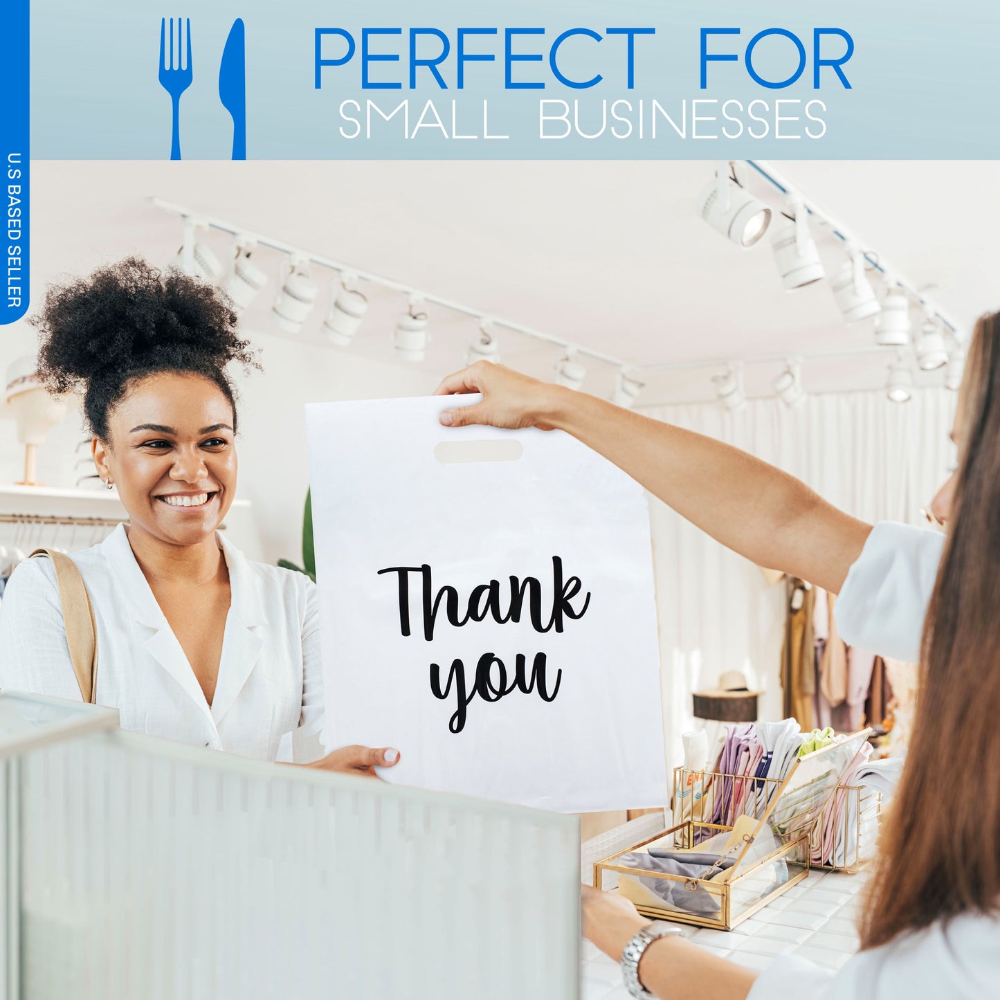 Plastic Retail Bags 100pk - 12x15in White Thank You Boutique Bags