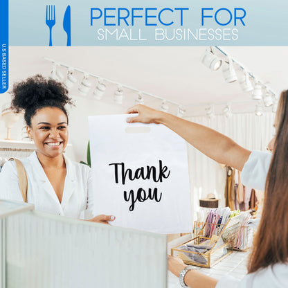 Plastic Retail Bags 100pk - 12x15in White Thank You Boutique Bags