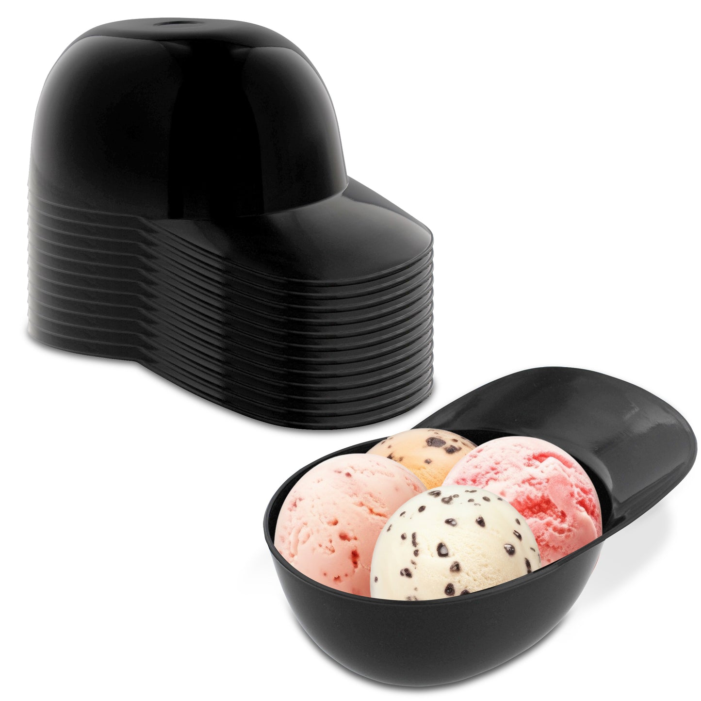 Baseball Helmet Ice Cream Snack Bowls - 12pc 8oz Black Baseball Cups