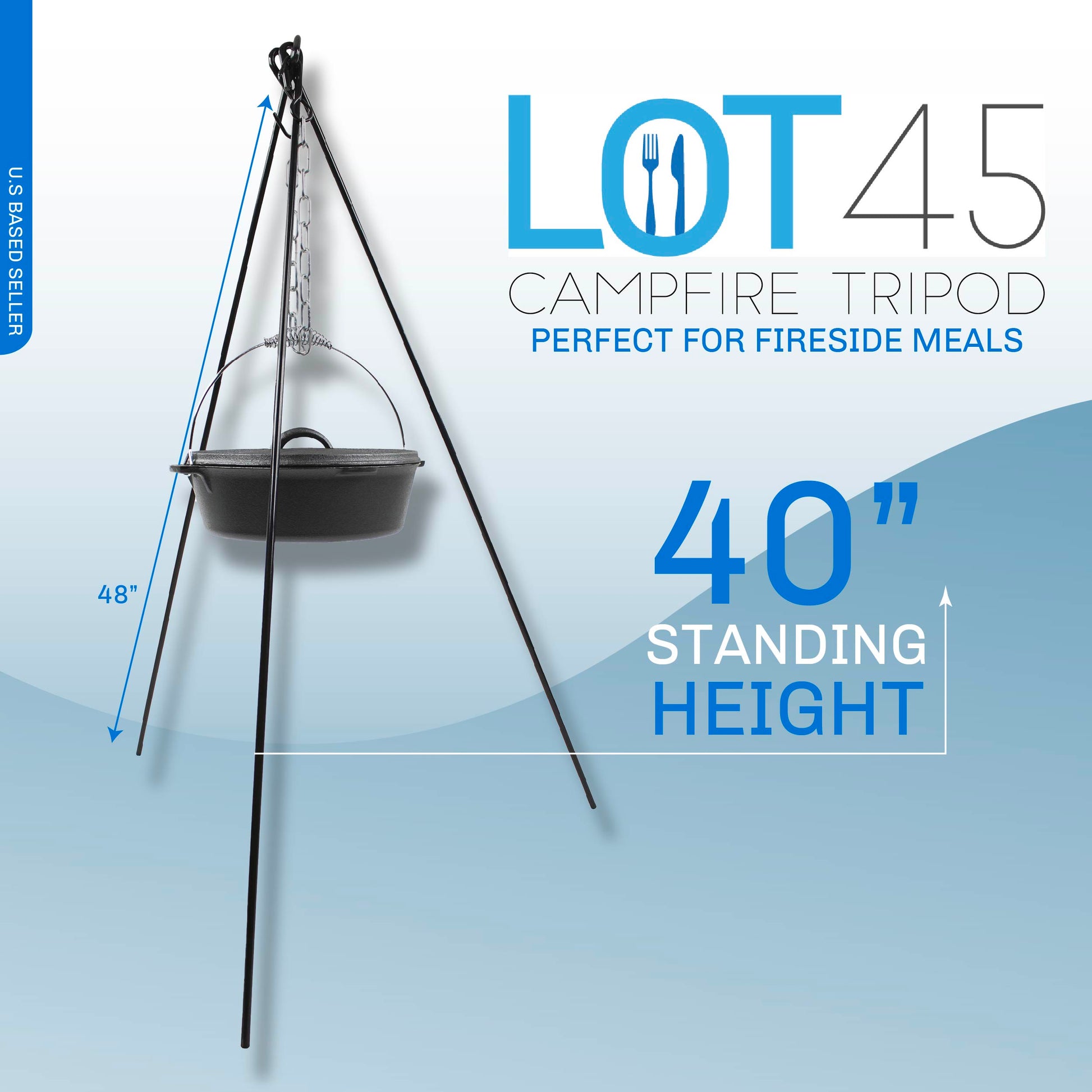 Campfire Tripod Over Fire Camp Grill - 48in Camping Tripod for Cooking