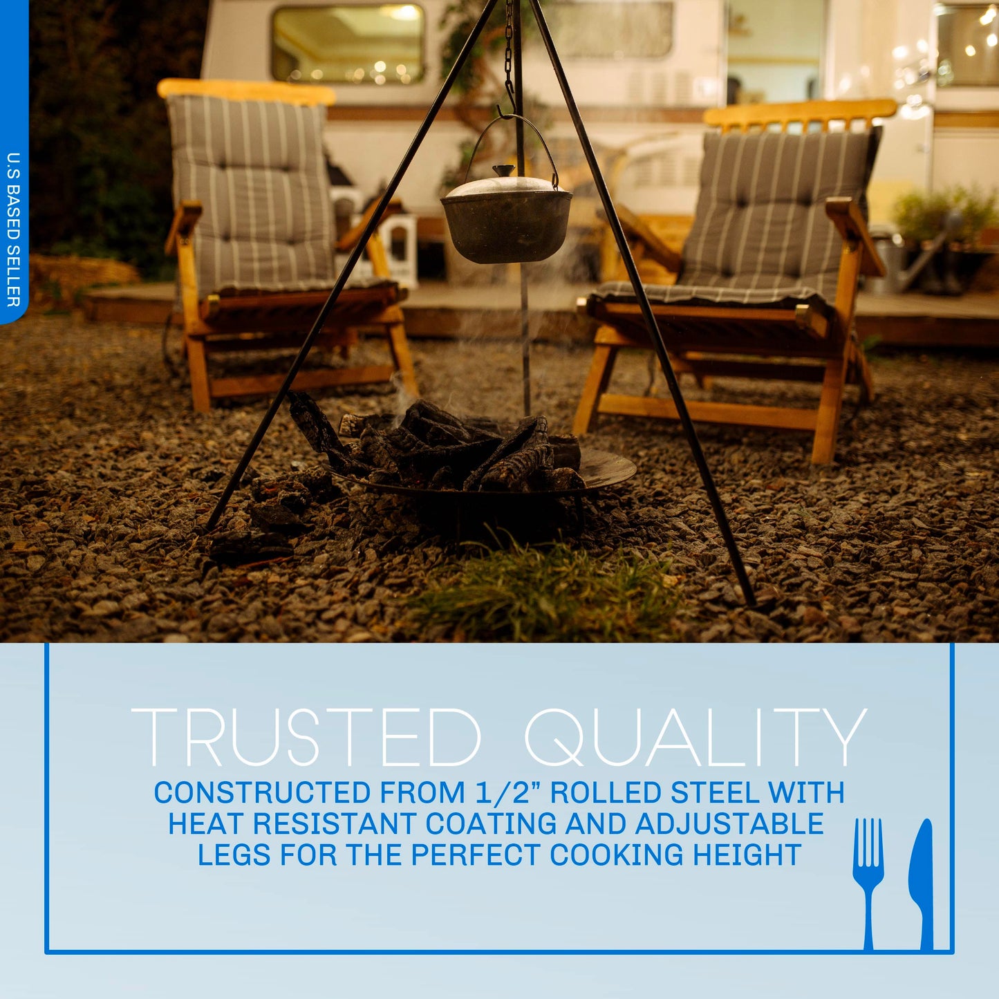 Campfire Tripod Over Fire Camp Grill - 48in Camping Tripod for Cooking