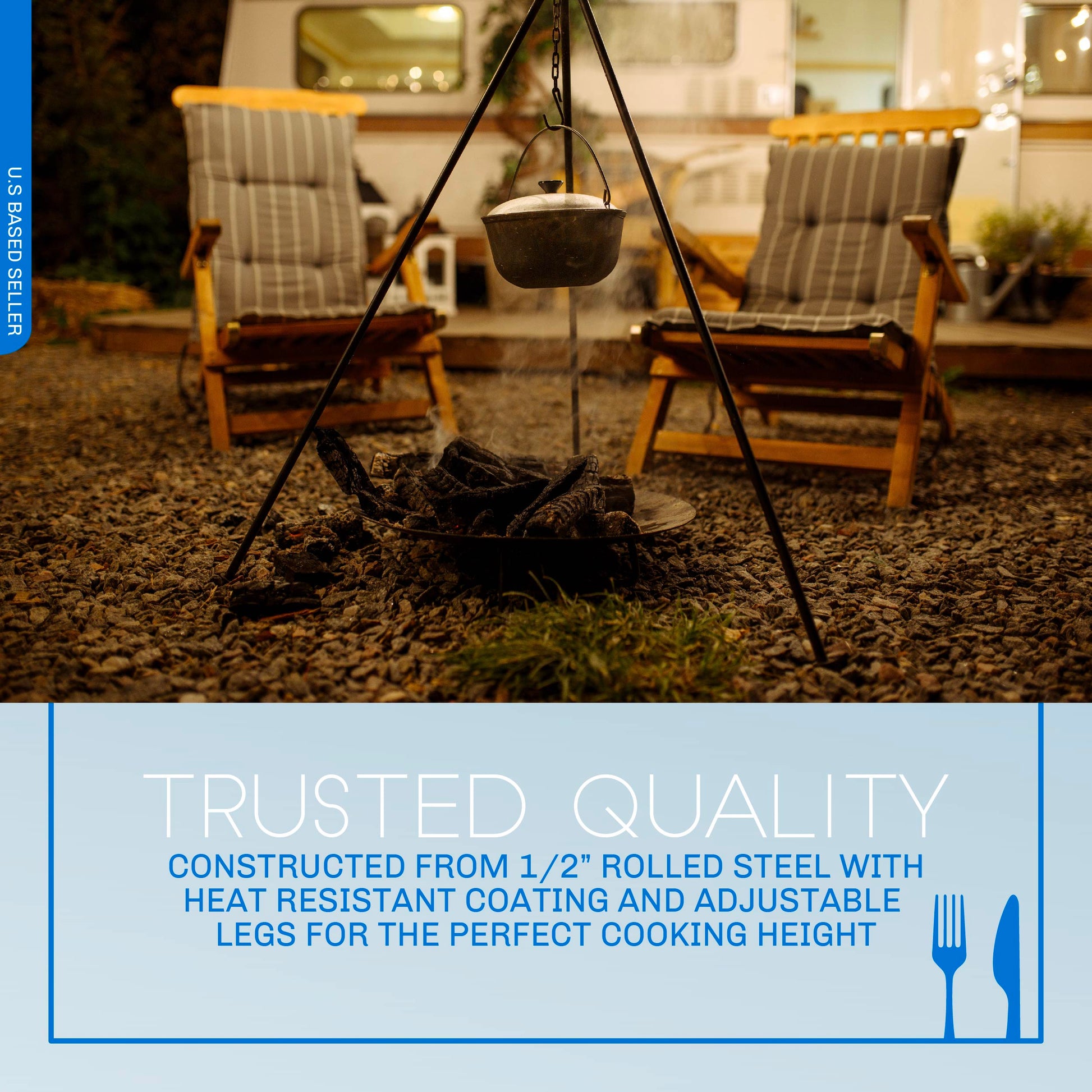 Campfire Tripod Over Fire Camp Grill - 48in Camping Tripod for Cooking