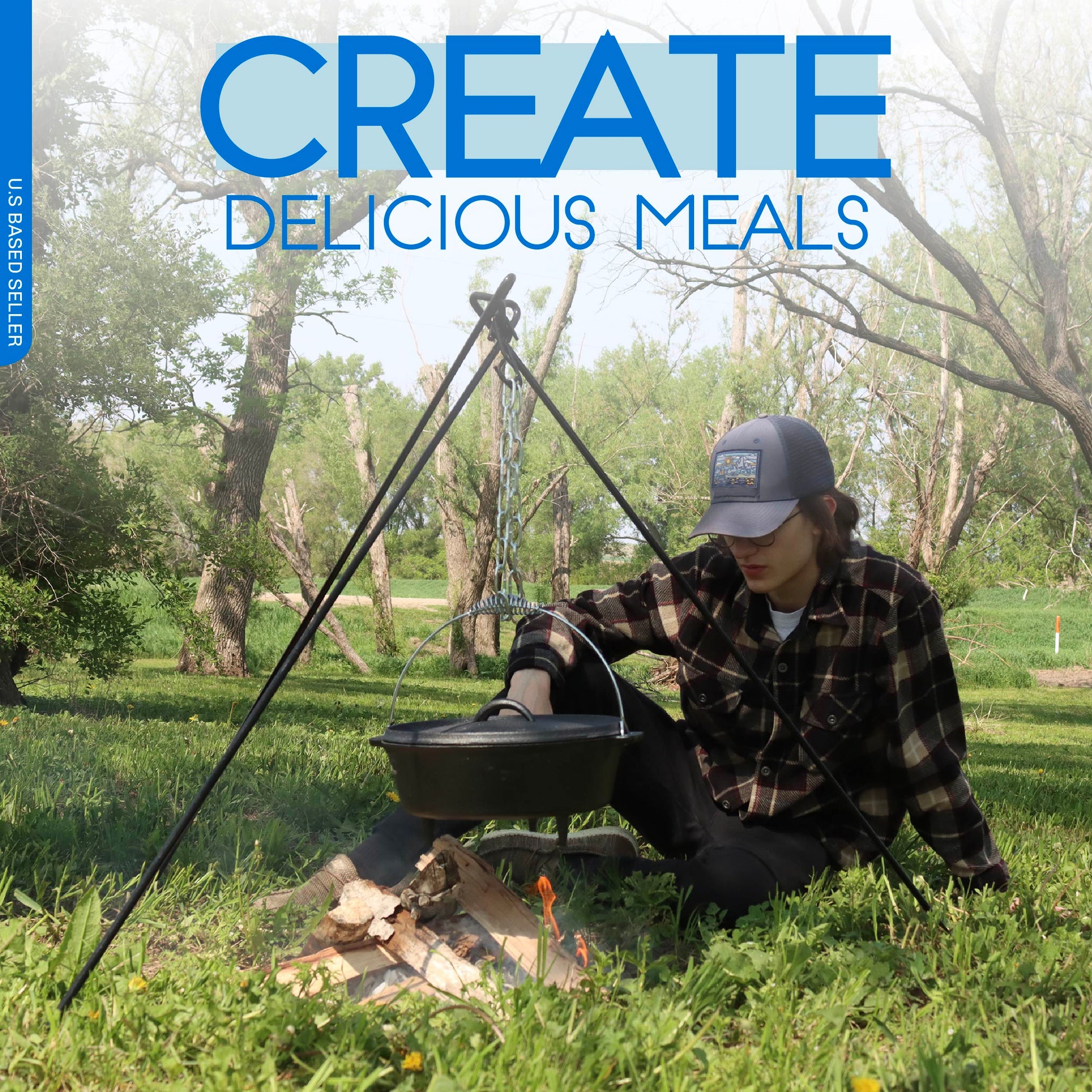 Campfire Tripod Over Fire Camp Grill - 48in Camping Tripod for Cooking