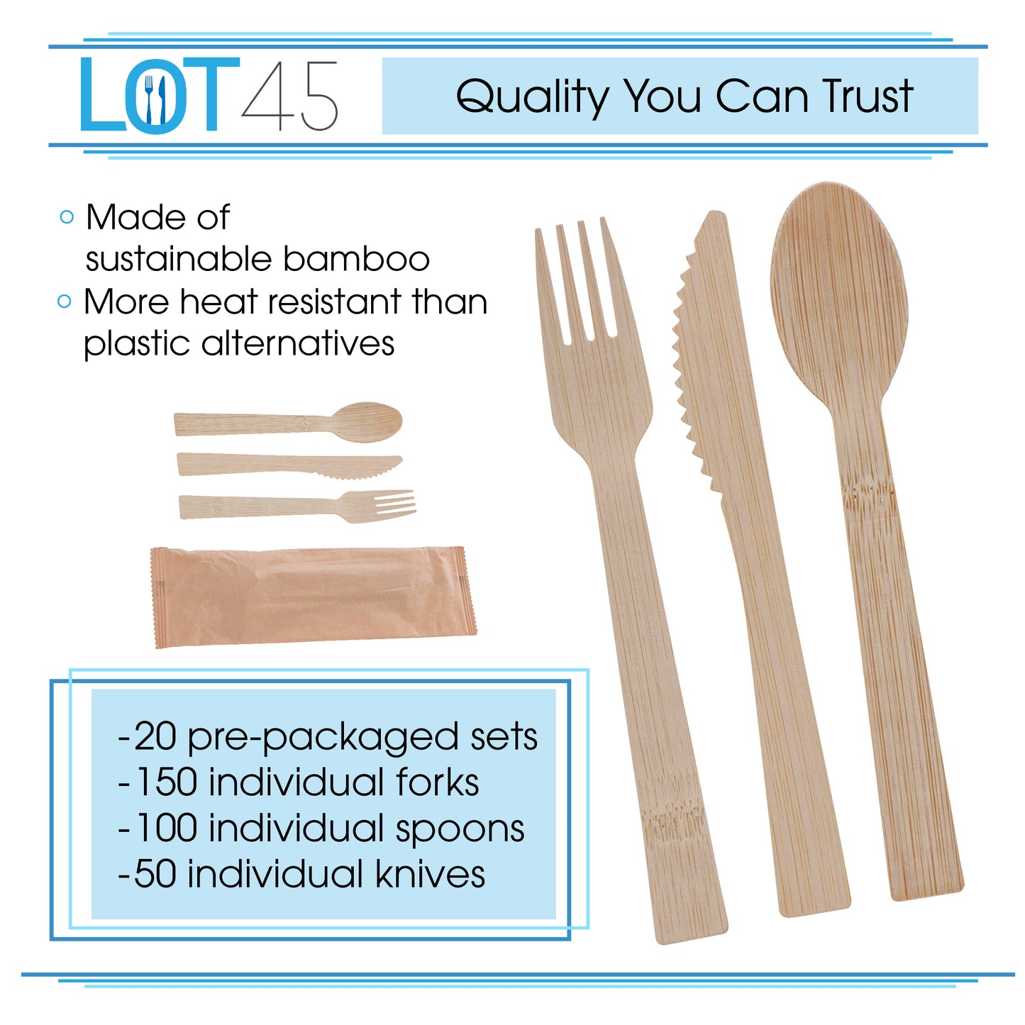 360pc Bamboo Cutlery Set - Recyclable Flatware for Sustainable Dining
