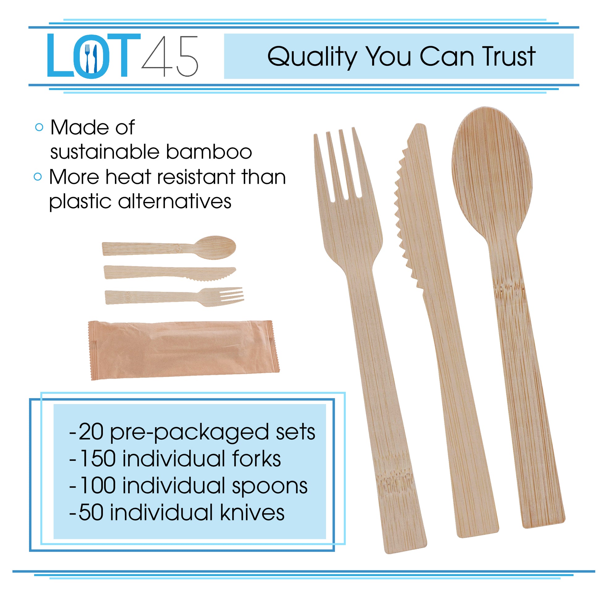 360pc Bamboo Cutlery Set - Recyclable Flatware for Sustainable Dining