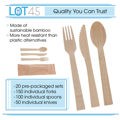 360pc Bamboo Cutlery Set - Recyclable Flatware for Sustainable Dining
