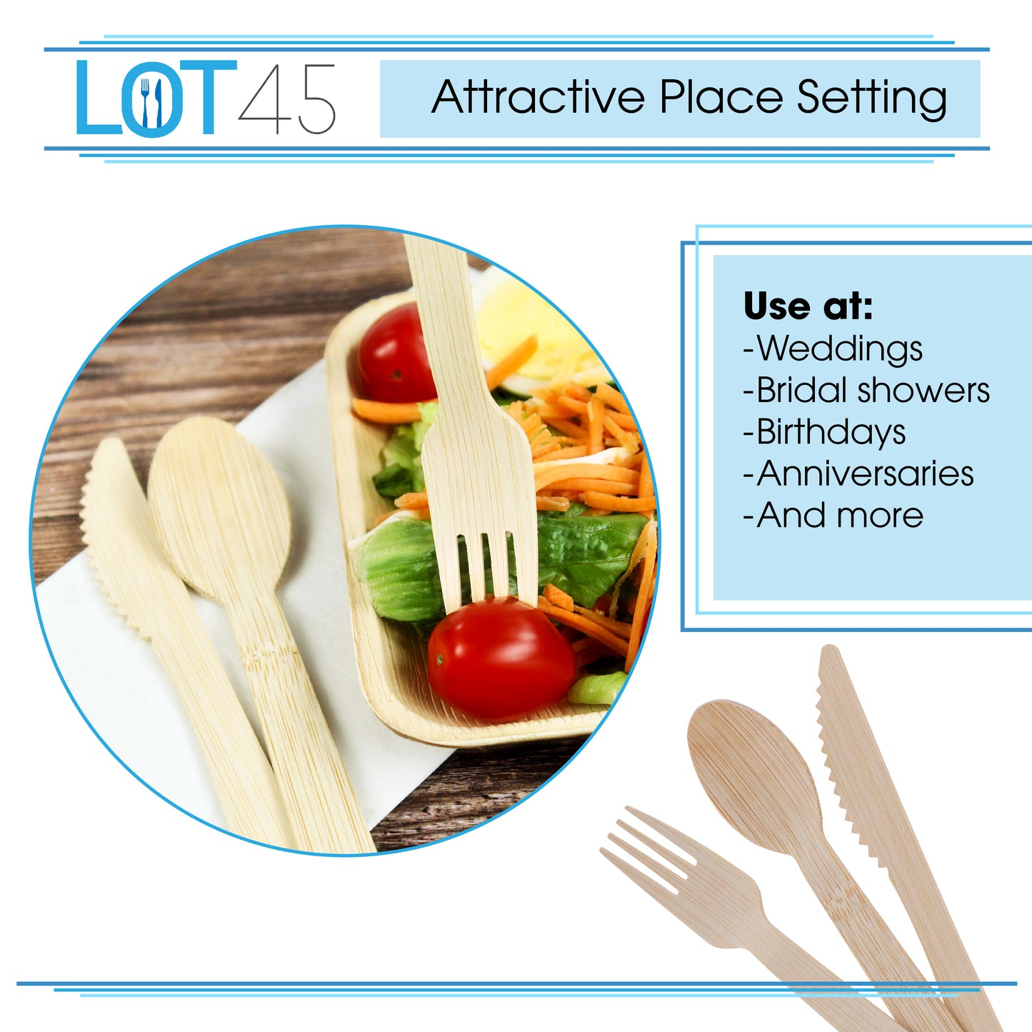 360pc Bamboo Cutlery Set - Recyclable Flatware for Sustainable Dining