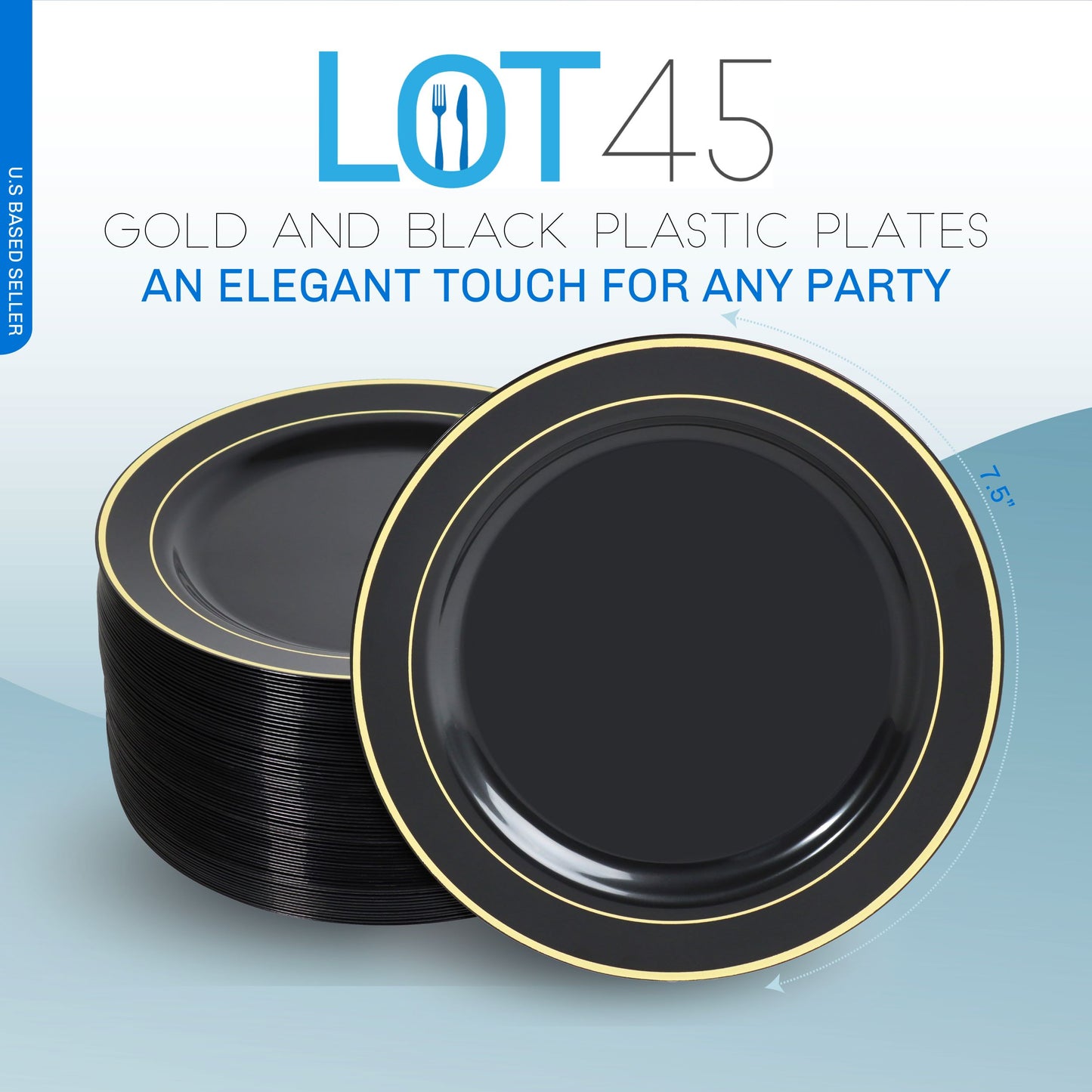 7.5in Disposable Black and Gold Party Plates - 100pk Black Cake Plates