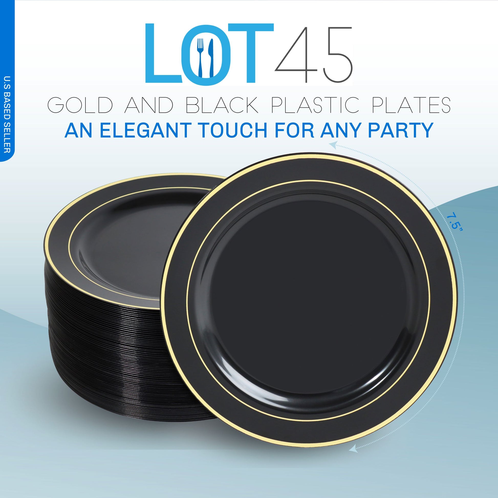 7.5in Disposable Black and Gold Party Plates - 100pk Black Cake Plates