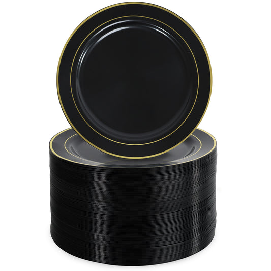 Disposable Black and Gold Party Plates 100pk Black Cake Plates