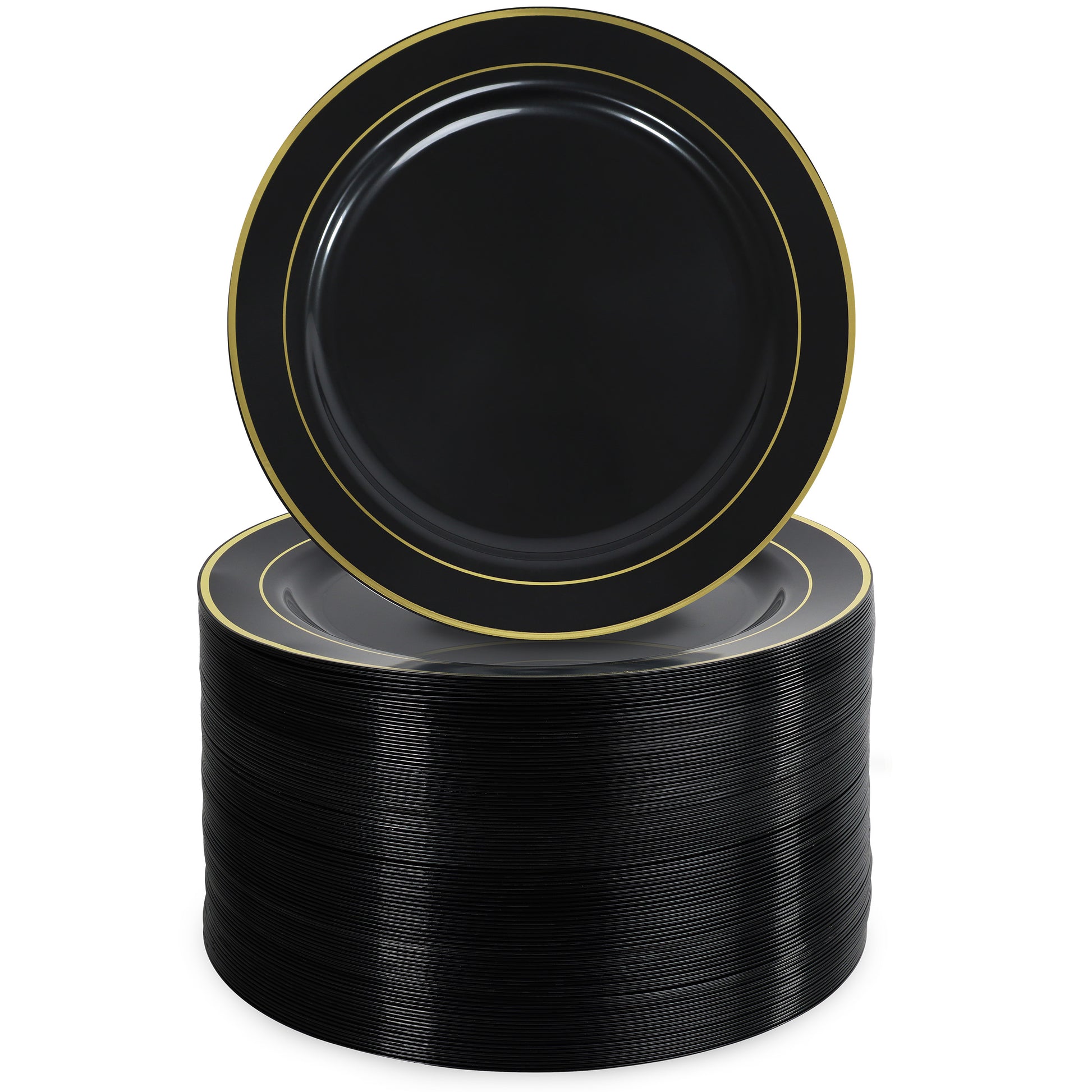 10.25in Disposable Black and Gold Party Plates 100pk Black Cake Plates