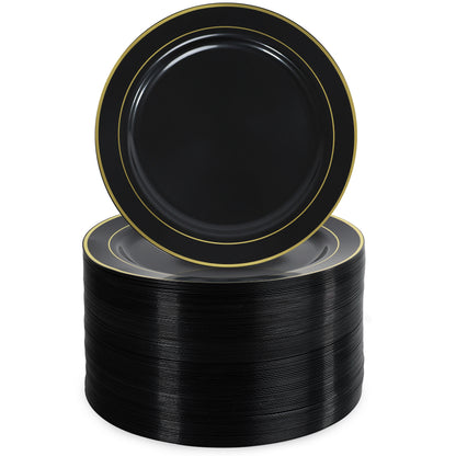 10.25in Disposable Black and Gold Party Plates 100pk Black Cake Plates