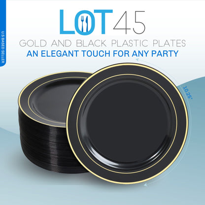 10.25in Disposable Black and Gold Party Plates 100pk Black Cake Plates