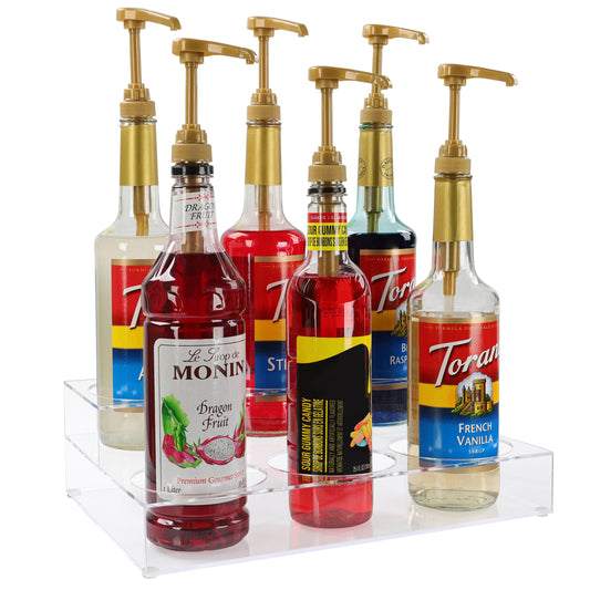 Coffee Syrup Organizer Rack - 2 Step Clear Acrylic Flavored Syrup Rack