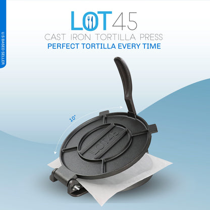 10in Tortilla Maker - Cast Iron Roti Press with 100 Parchment Sheets