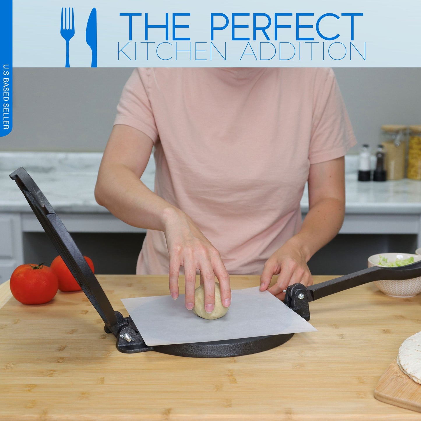 10in Tortilla Maker - Cast Iron Roti Press with 100 Parchment Sheets