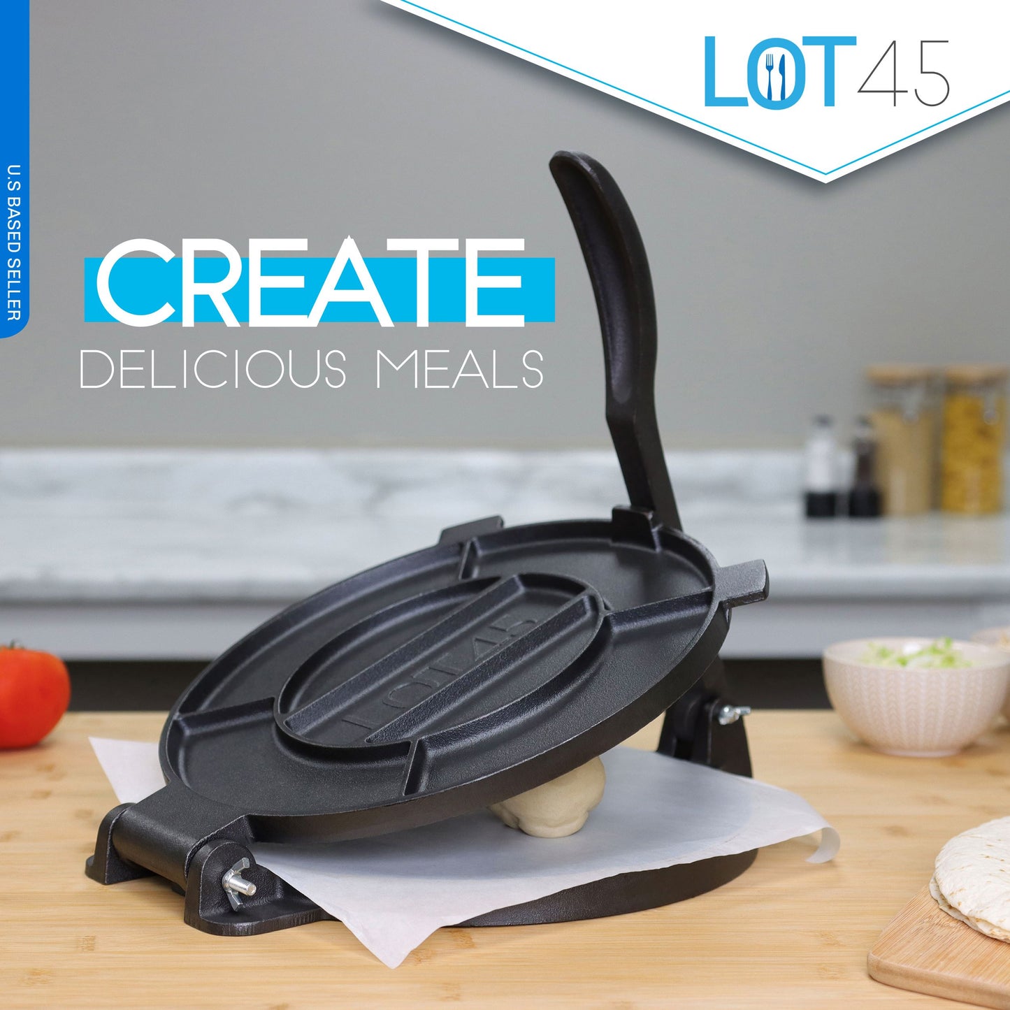 12in Tortilla Maker - Cast Iron Roti Press with 50 Parchment Sheets