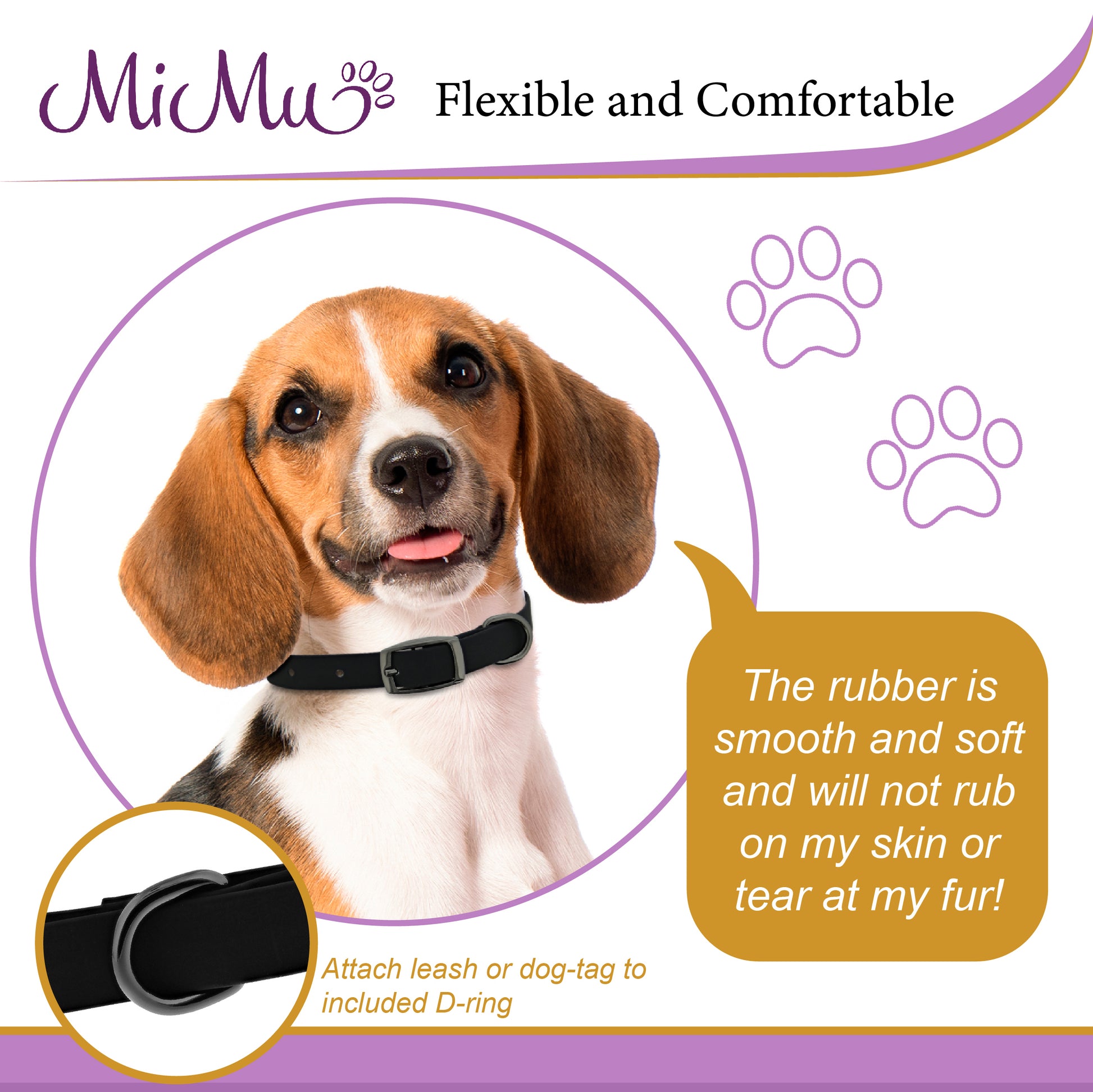 Small Silicone Dog Collar - Black 18in Dog Collar with Prong Buckle