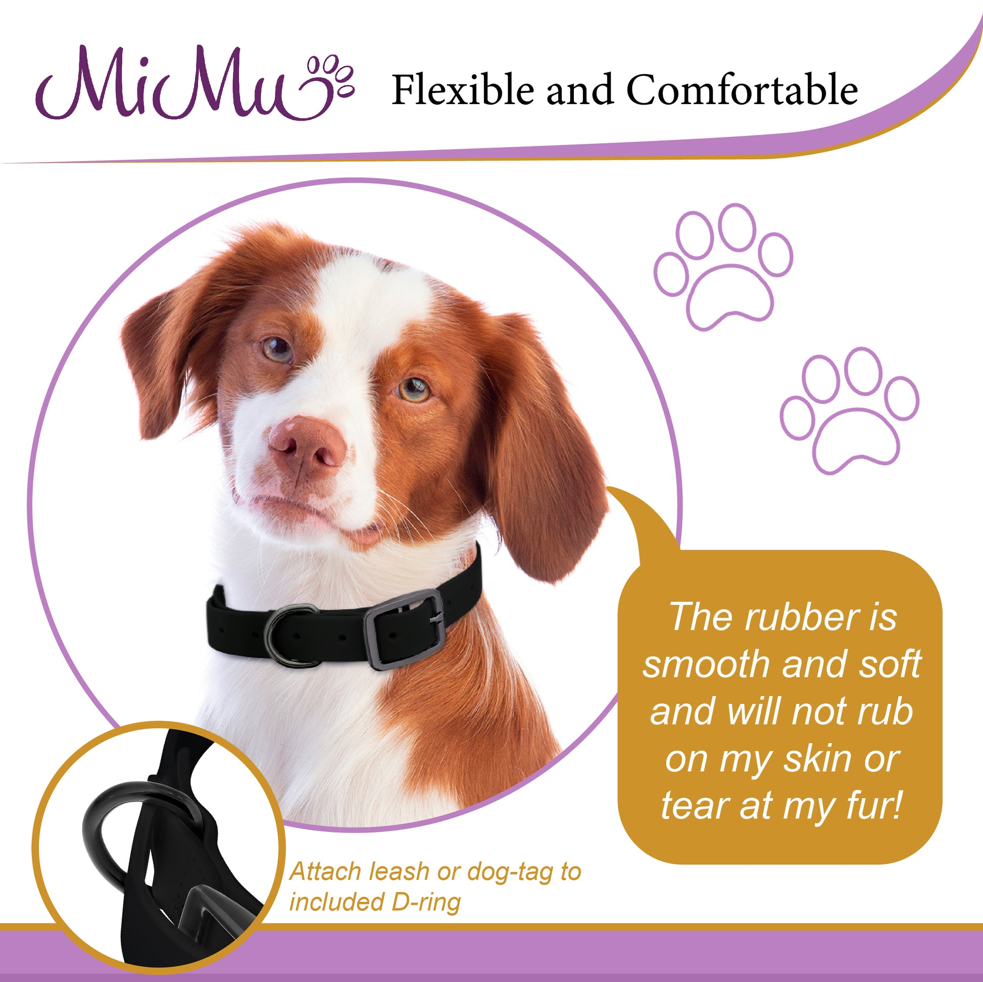 Medium Silicone Dog Collar - Black 19.5in Dog Collar with Prong Buckle