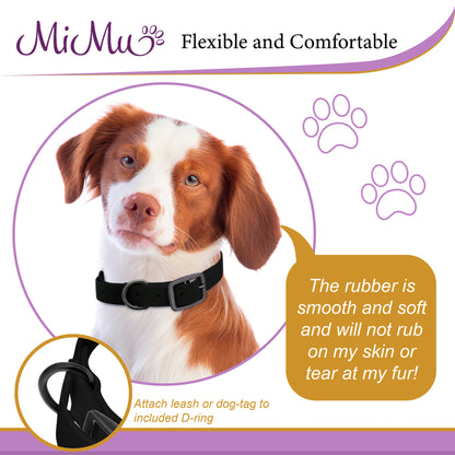Medium Silicone Dog Collar - Black 19.5in Dog Collar with Prong Buckle
