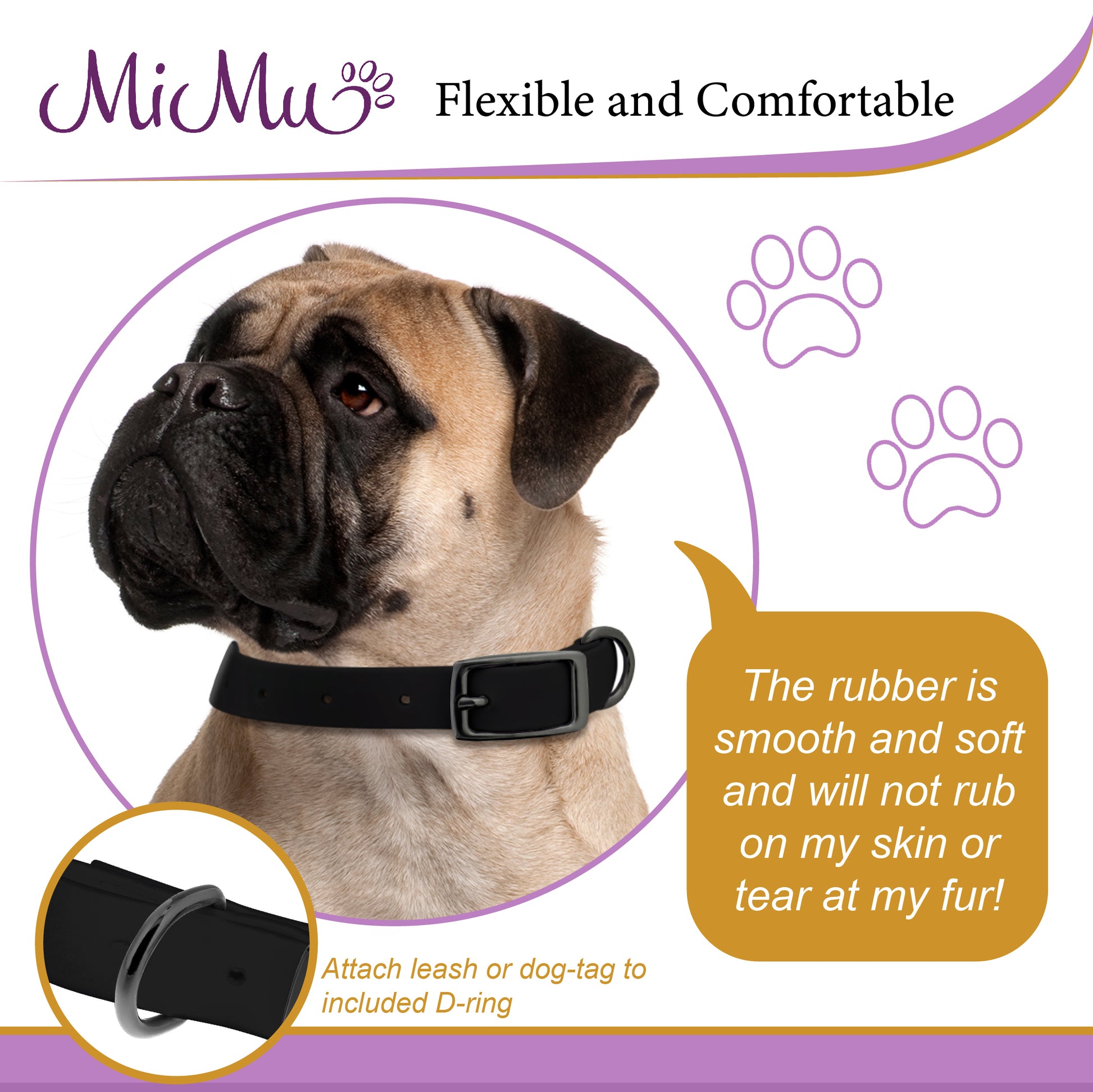 Large Silicone Dog Collar - Black 30in Dog Collar with Prong Buckle