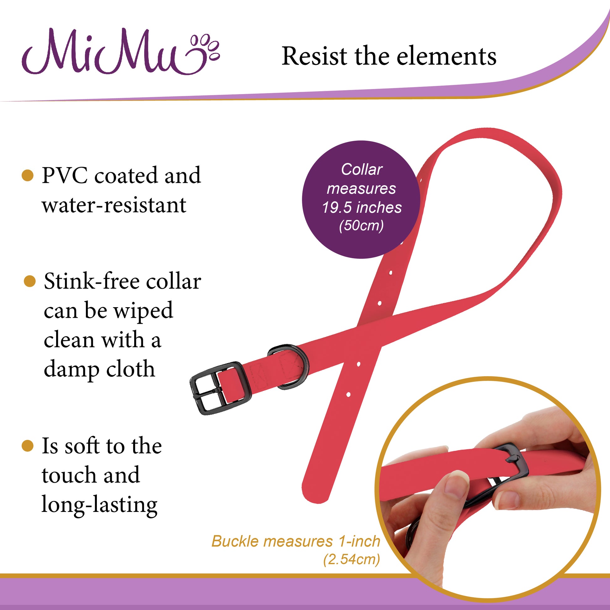 Medium Silicone Dog Collar - Pink 19.5in Dog Collar with Prong Buckle