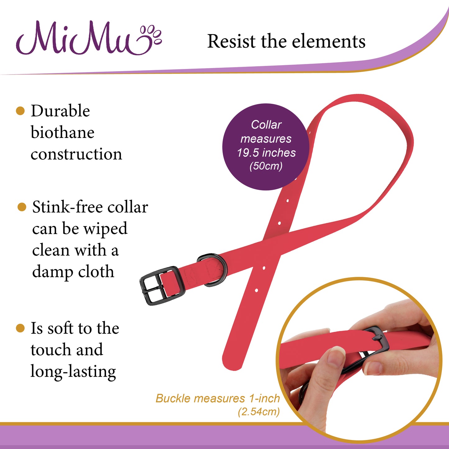 Medium Silicone Dog Collar - Pink 19.5in Dog Collar with Prong Buckle