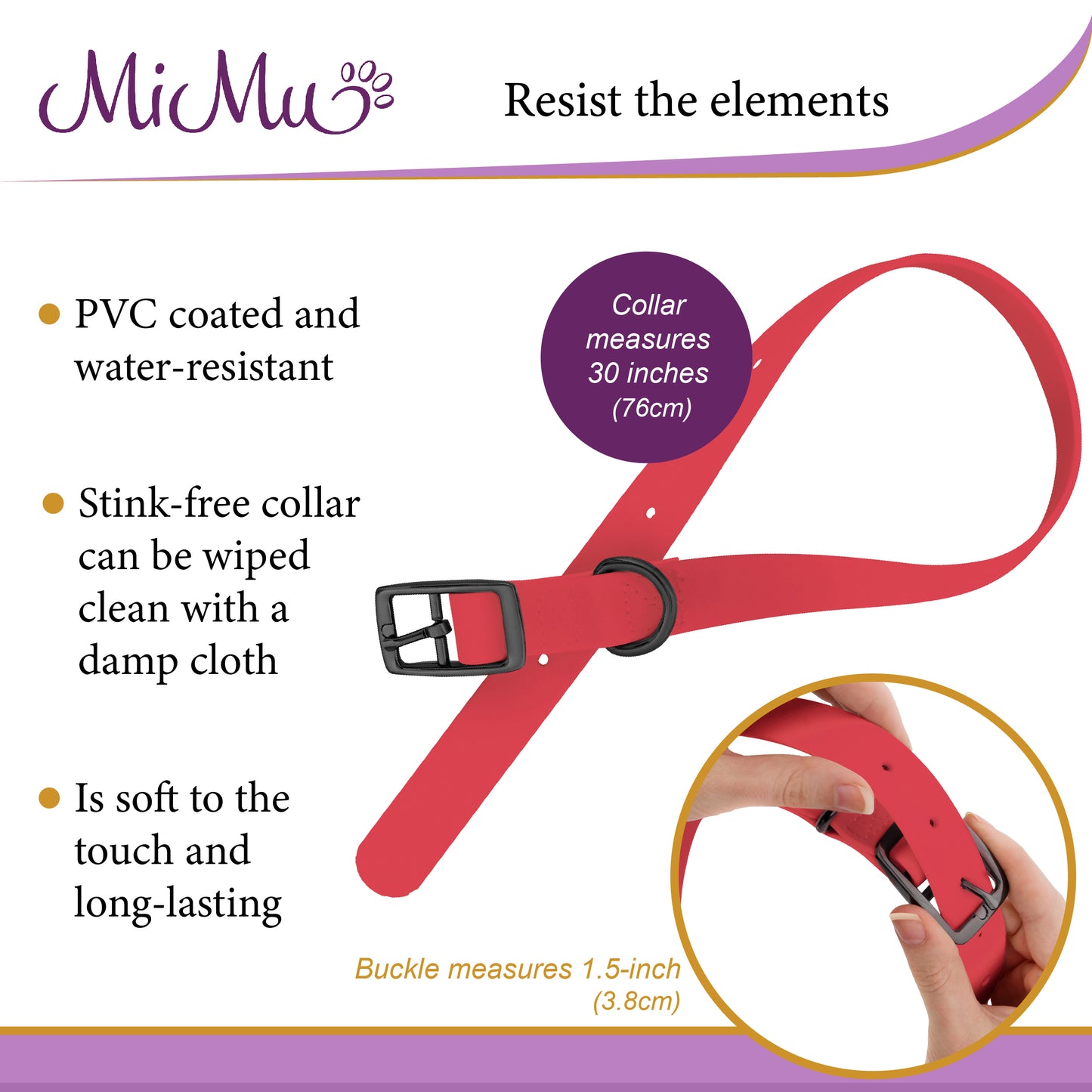 Large Silicone Dog Collar - Pink 30in Dog Collar with Prong Buckle