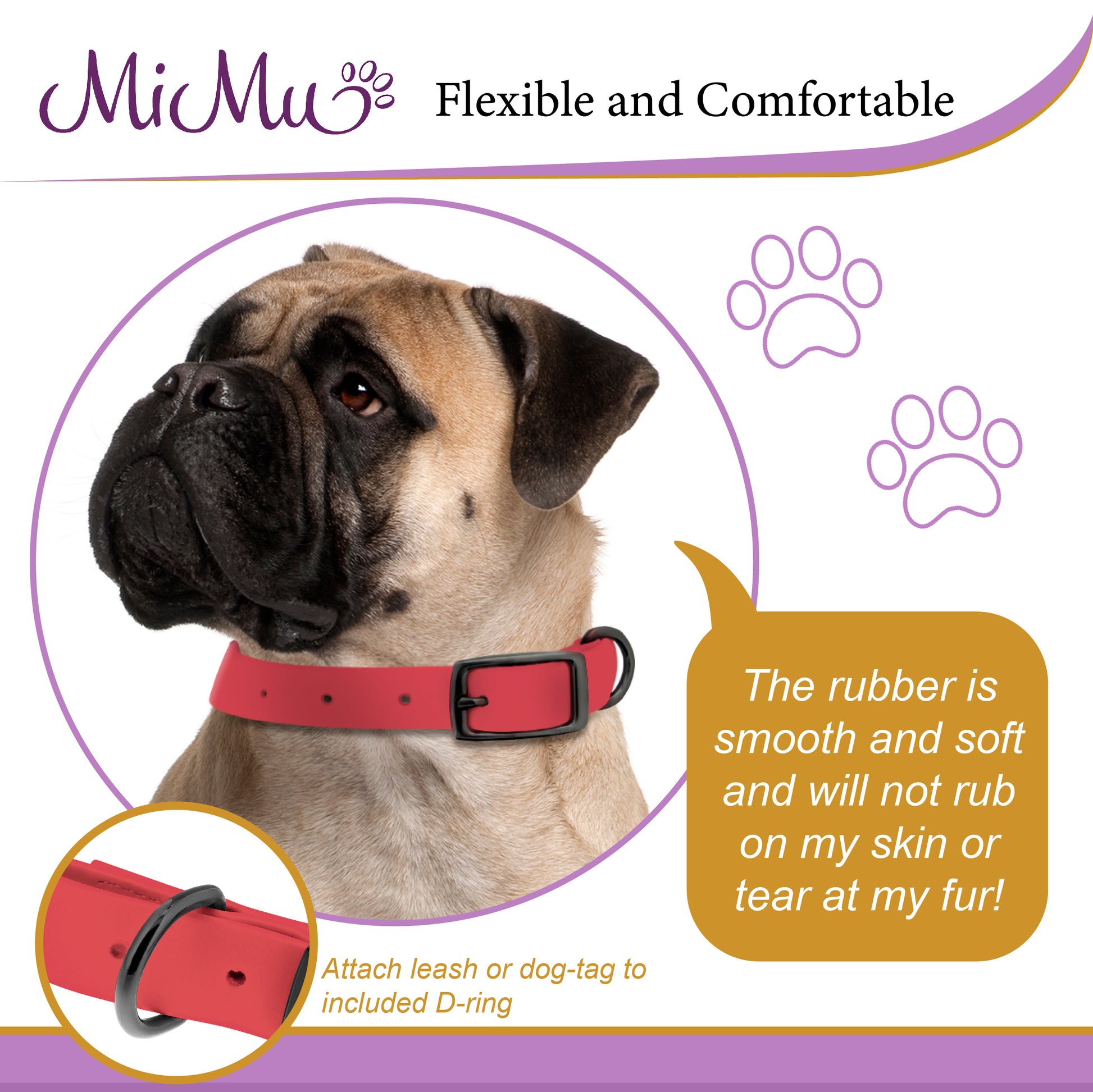 Large Silicone Dog Collar - Pink 30in Dog Collar with Prong Buckle