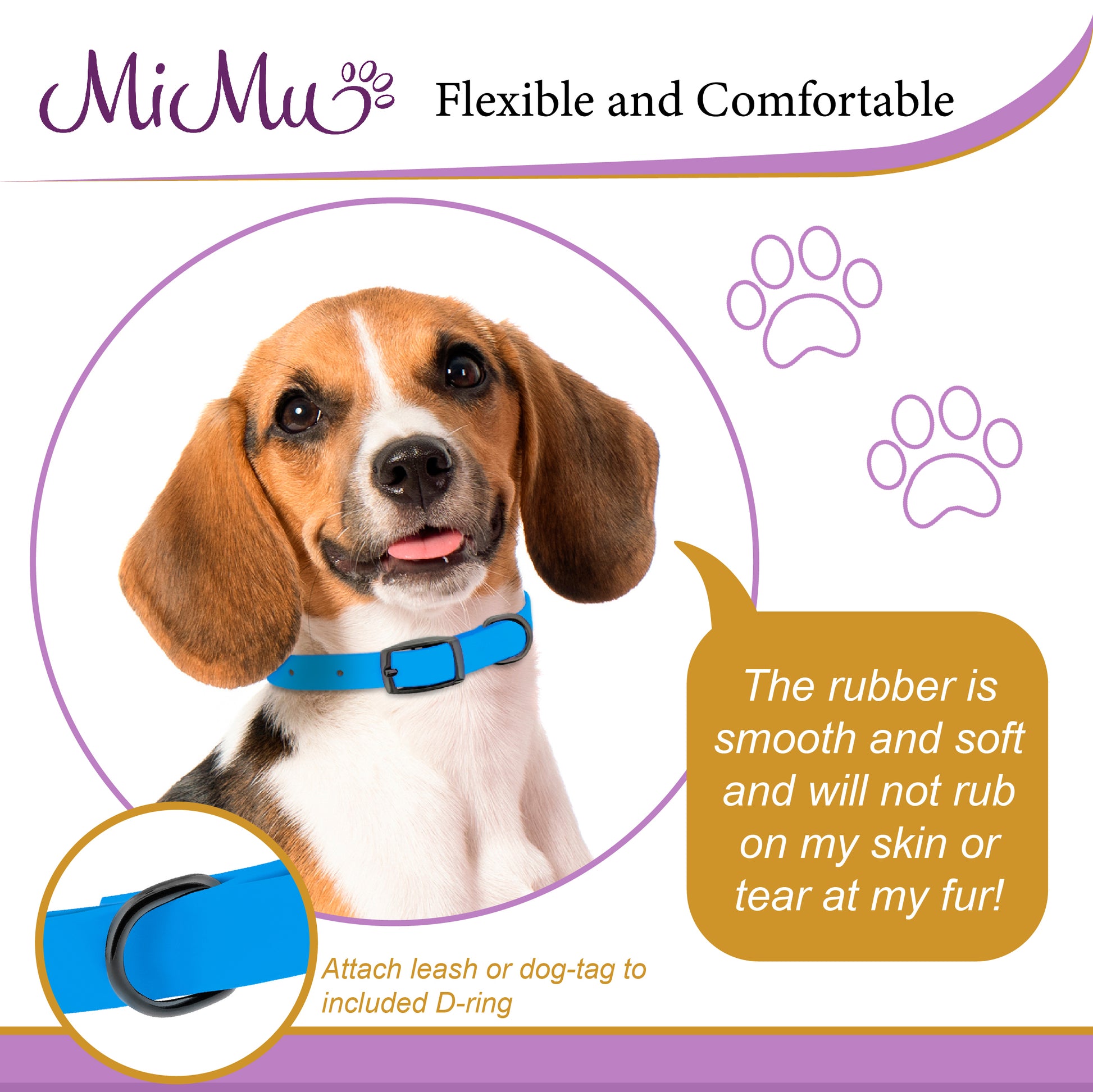 Small Silicone Dog Collar - Blue 18in Dog Collar with Prong Buckle
