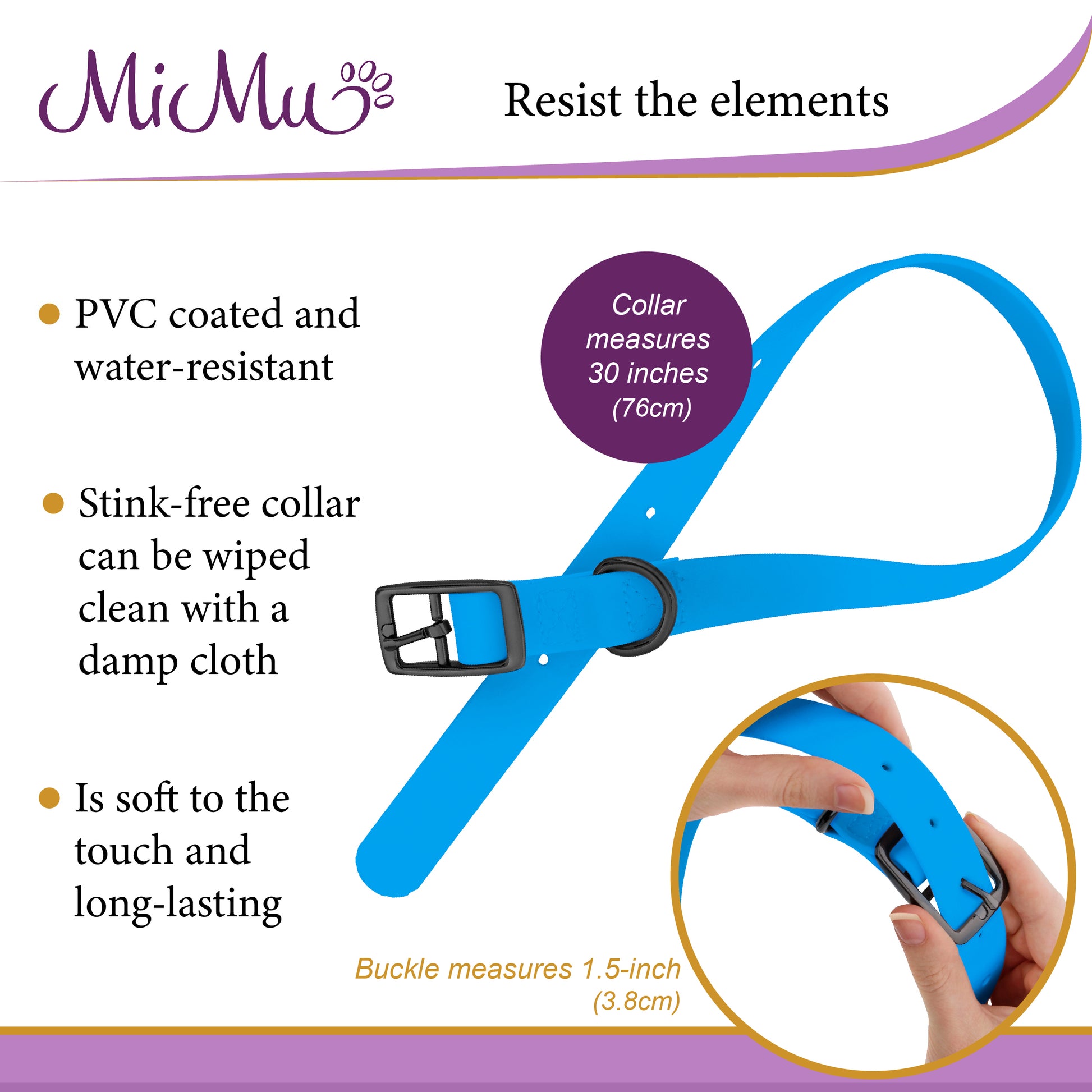 Large Silicone Dog Collar - Blue 30in Dog Collar with Prong Buckle