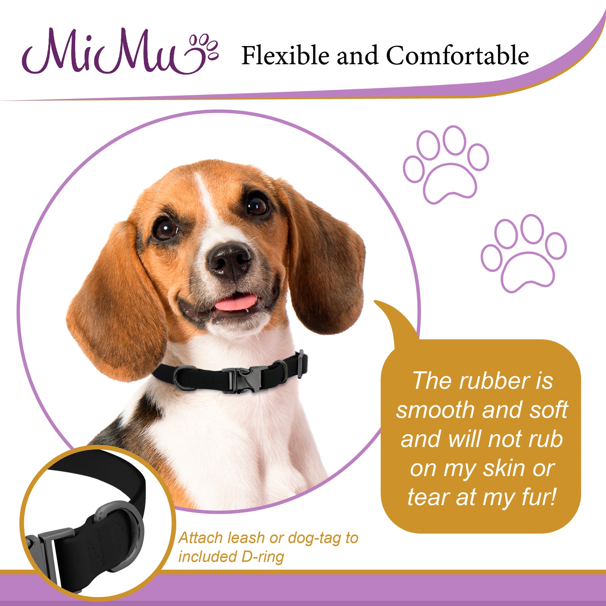 Small Silicone Dog Collar - Black 17in Dog Collar with Clasp Buckle