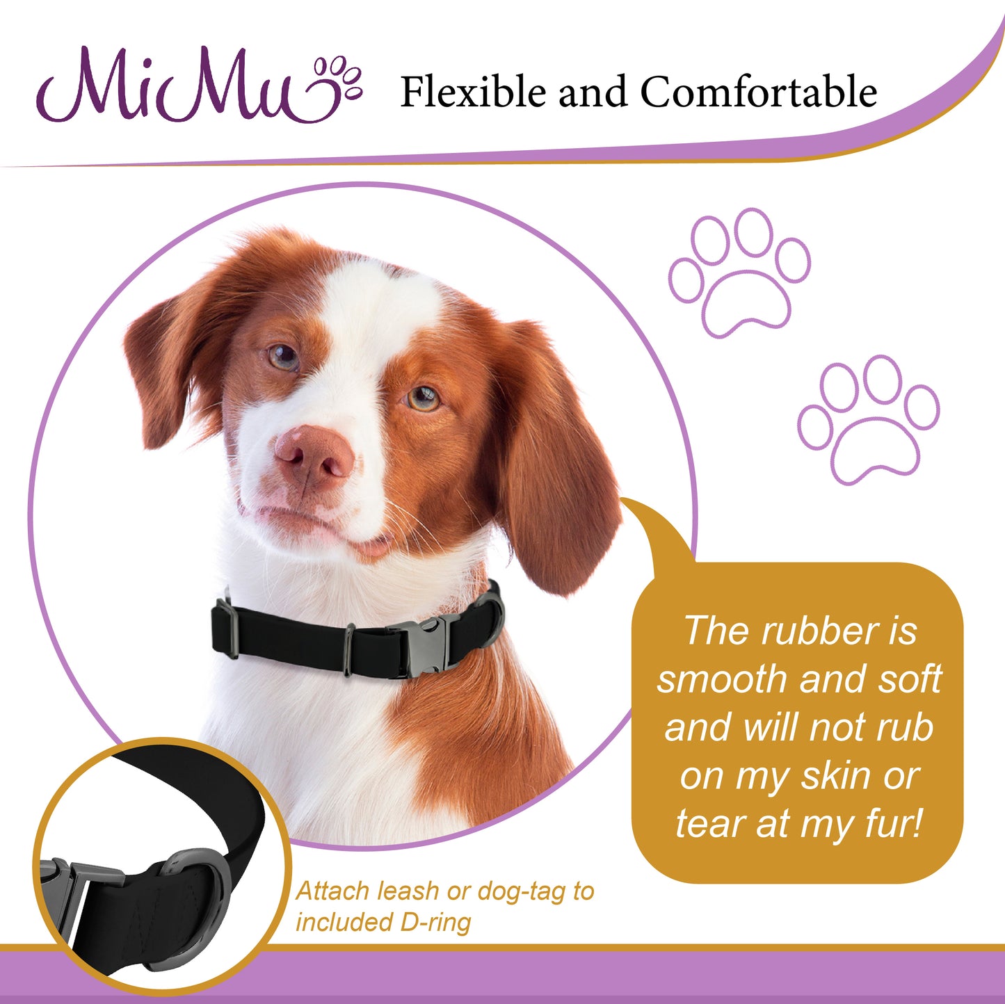 Medium Silicone Dog Collar - Black 20in Dog Collar with Clasp Buckle