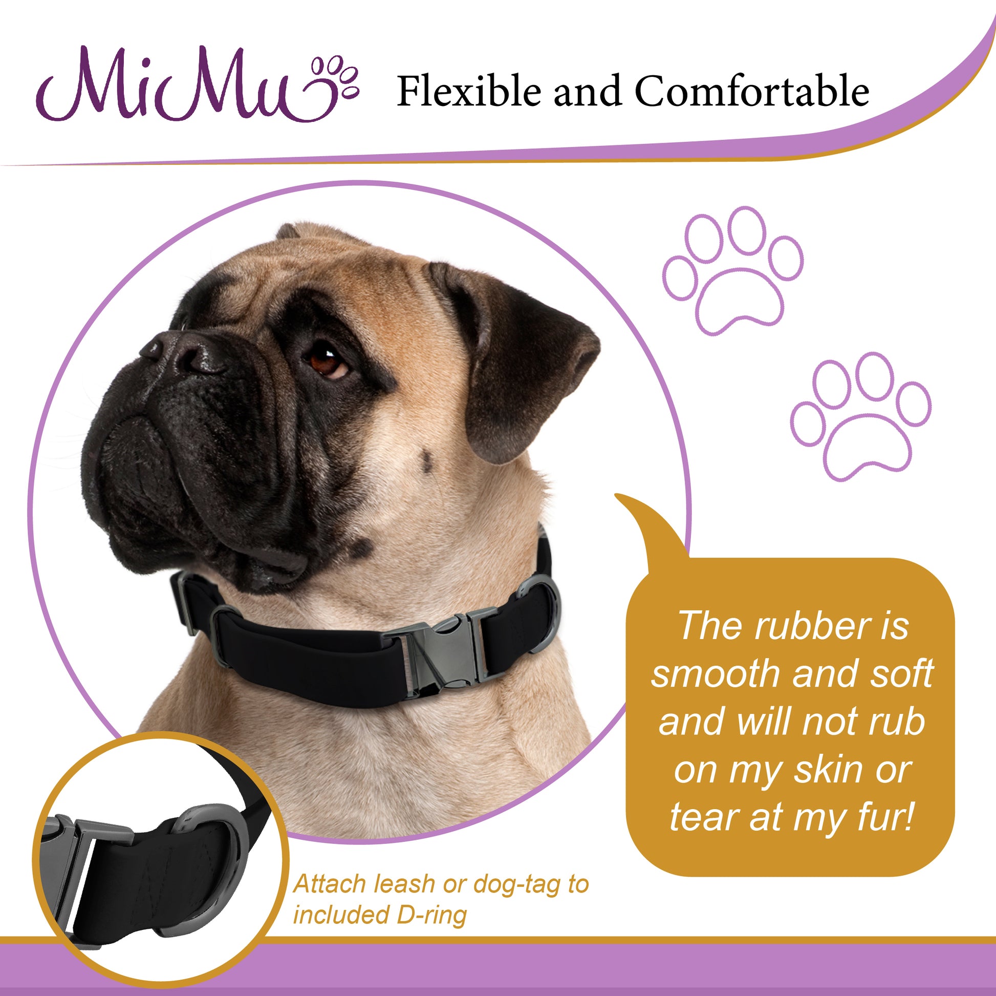 Large Silicone Dog Collar - Black 25.5in Dog Collar with Clasp Buckle