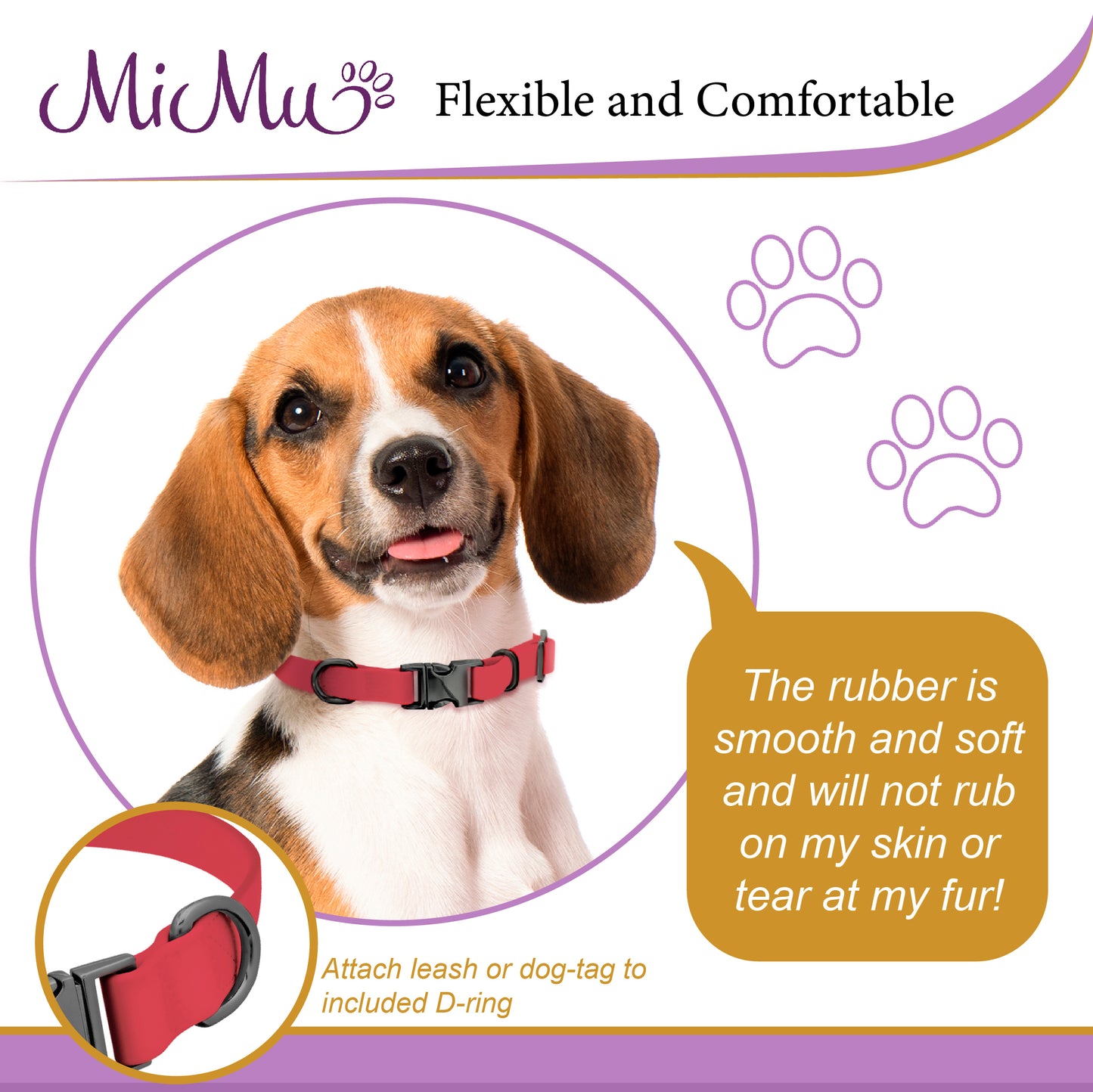 Small Silicone Dog Collar - Pink 17in Dog Collar with Clasp Buckle