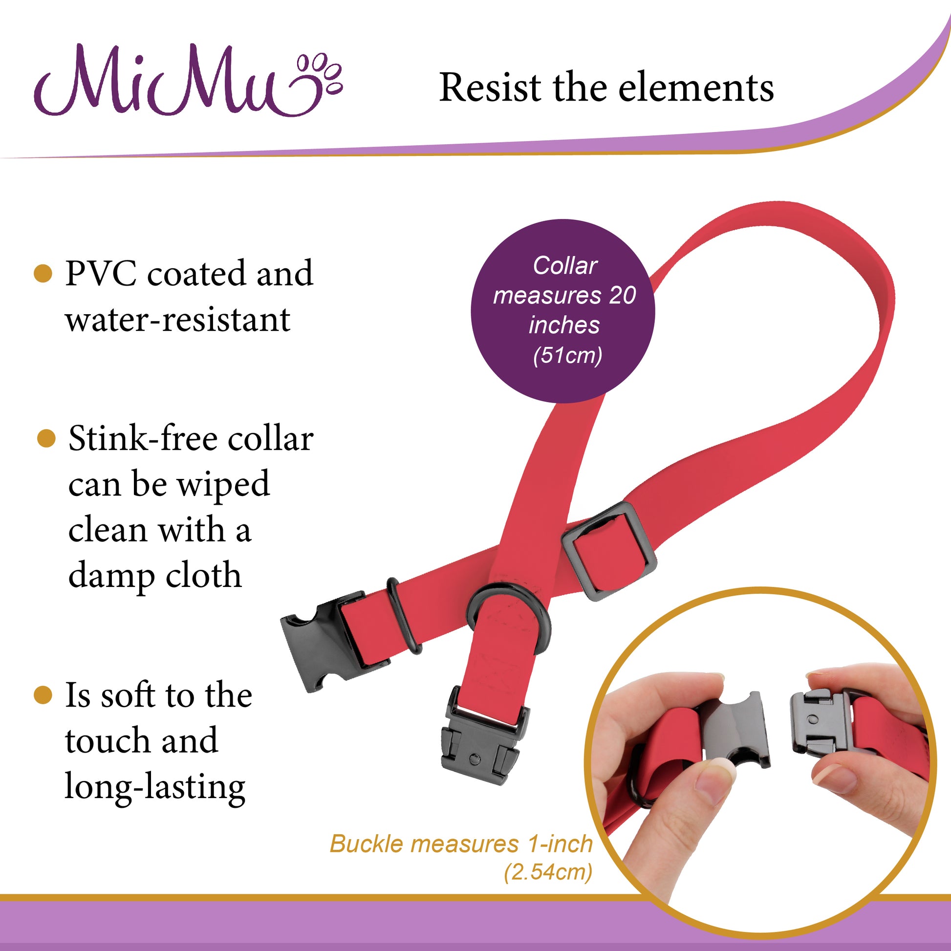 Medium Silicone Dog Collar - Pink 20in Dog Collar with Clasp Buckle