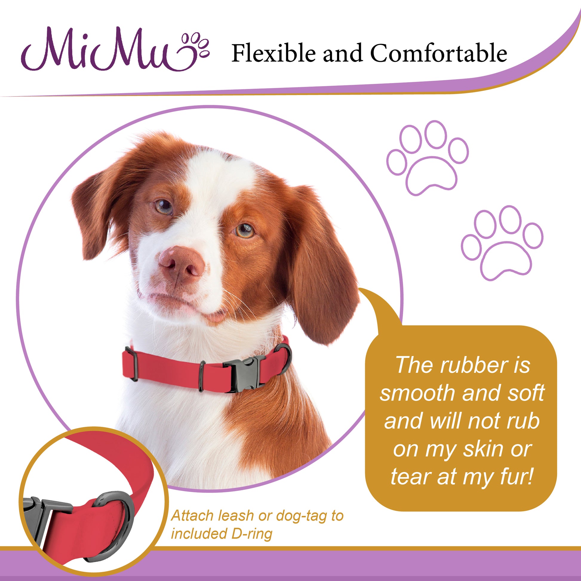 Medium Silicone Dog Collar - Pink 20in Dog Collar with Clasp Buckle