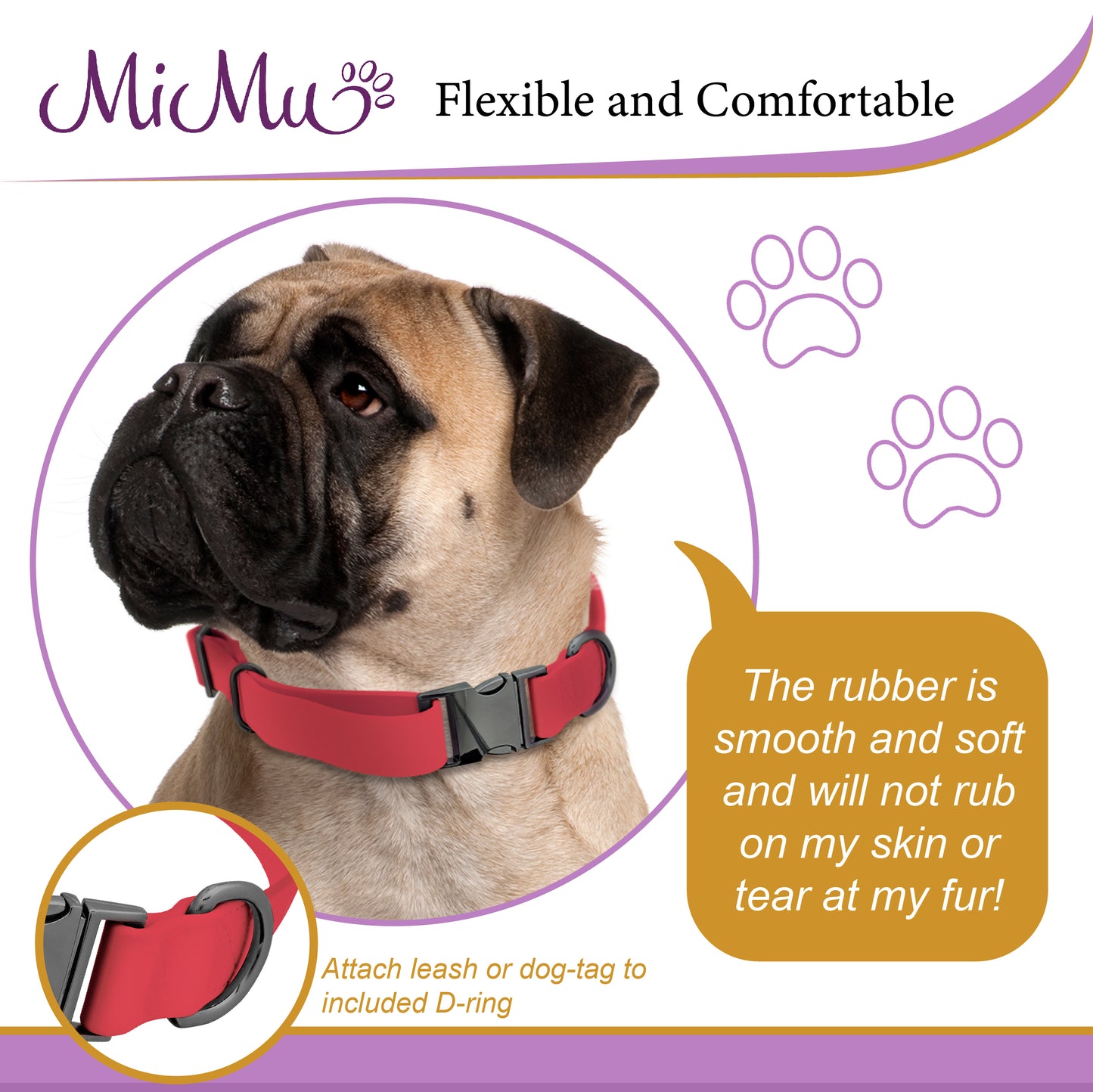 Large Silicone Dog Collar - Pink 25.5in Dog Collar with Clasp Buckle