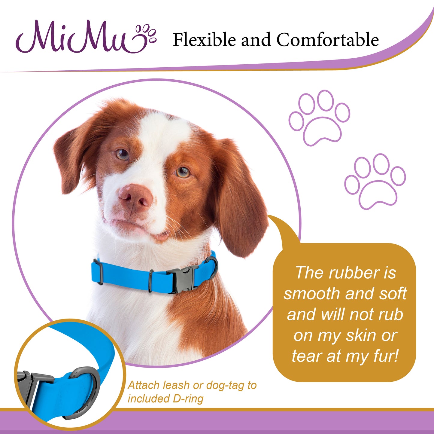 Medium Silicone Dog Collar - Blue 20in Dog Collar with Clasp Buckle