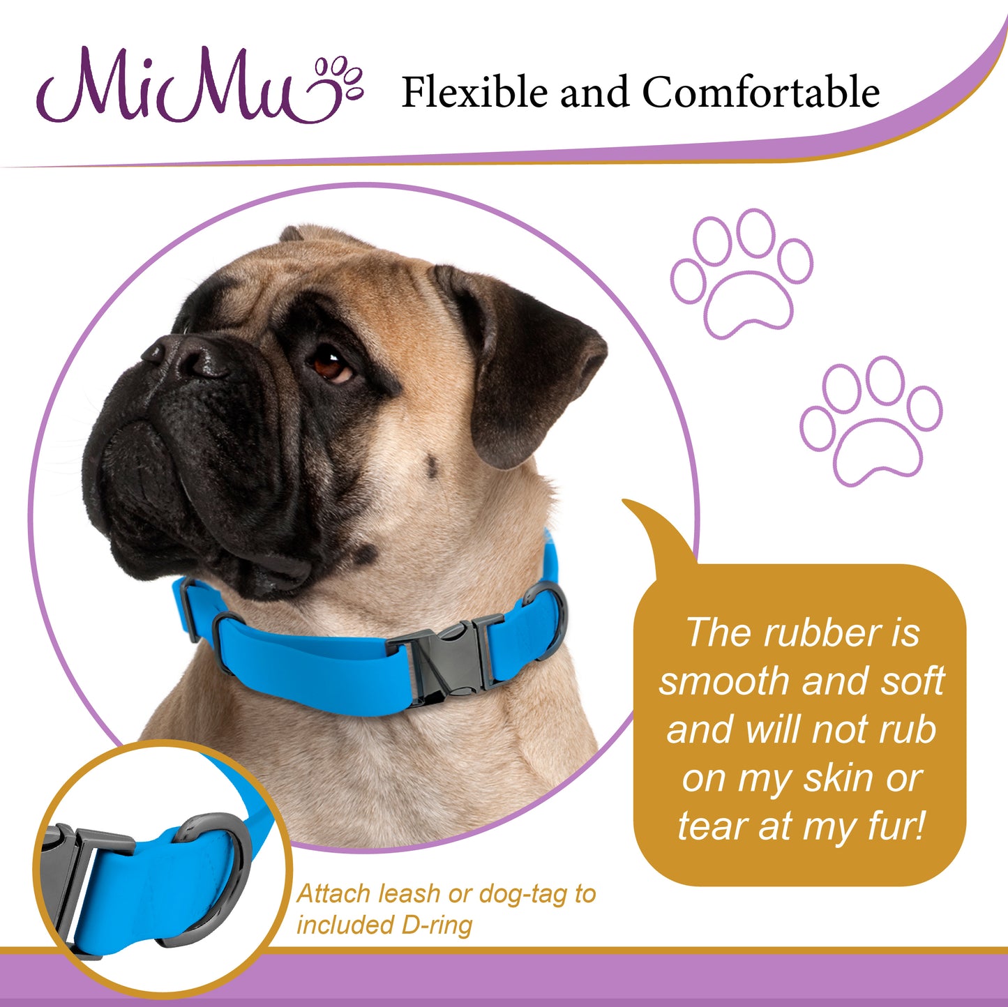 Large Silicone Dog Collar - Blue 25.5in Dog Collar with Clasp Buckle