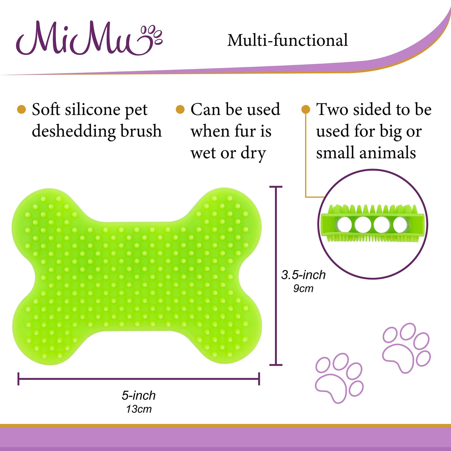 Silicone Pet Brush - Green Ergonomic Bone Shaped Pet Grooming Brush
