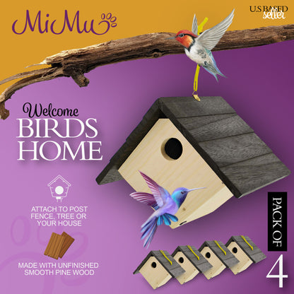 6in Unfinished Bird House Wood to Paint - 4pk Hanging Bird Houses