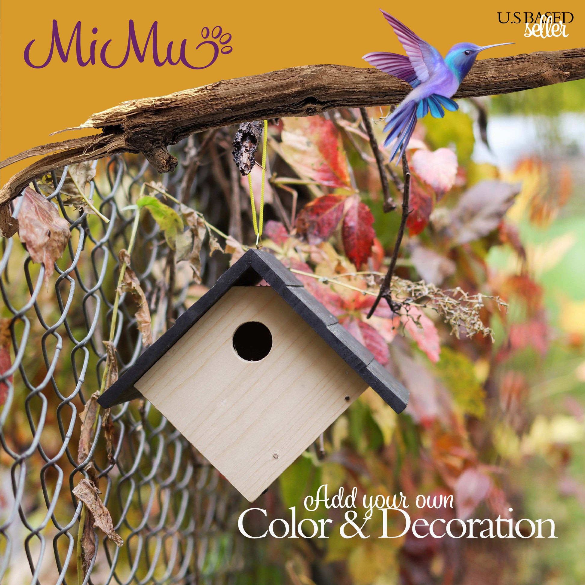 6in Unfinished Bird House Wood to Paint - 4pk Hanging Bird Houses