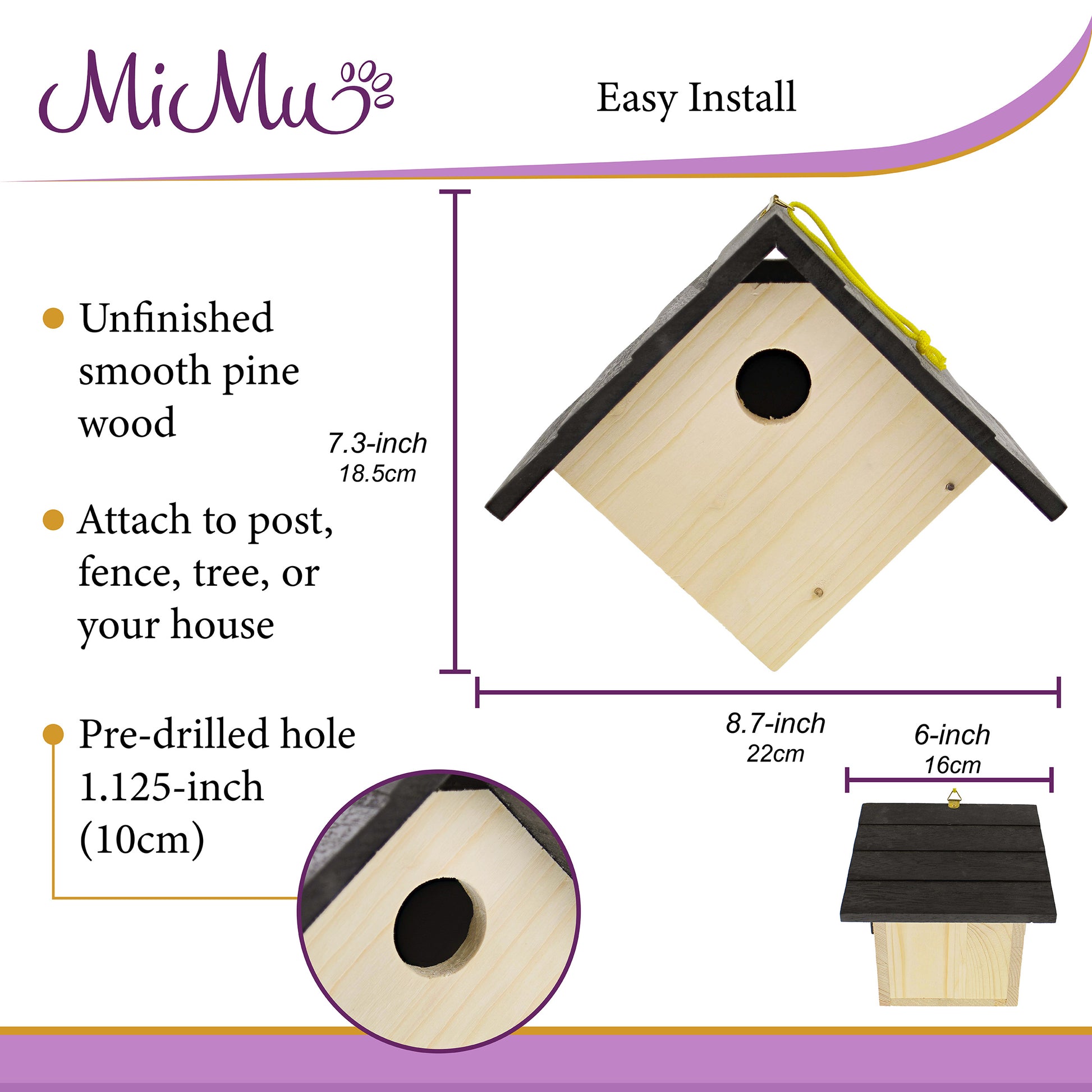 6in Unfinished Bird House Wood to Paint - 1pk Hanging Bird Houses