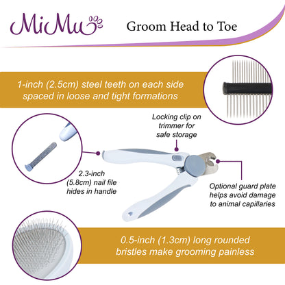 Pet Groomer Kit - Dog Nail Trimmers, Slicker Comb, and Wire Dog Brush