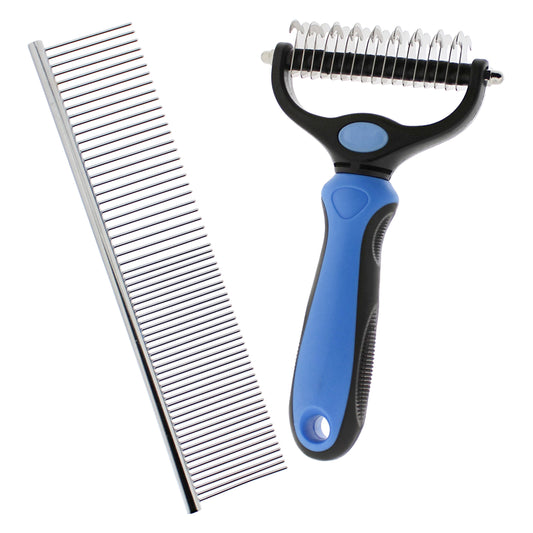 2-Sided Dematting Undercoat Dog Rake Brush with Grooming Comb