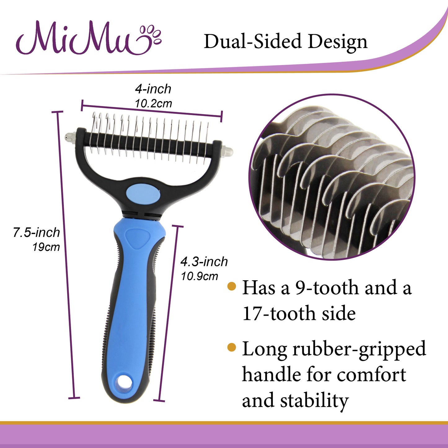 2-Sided Dematting Undercoat Dog Rake Brush with Grooming Comb