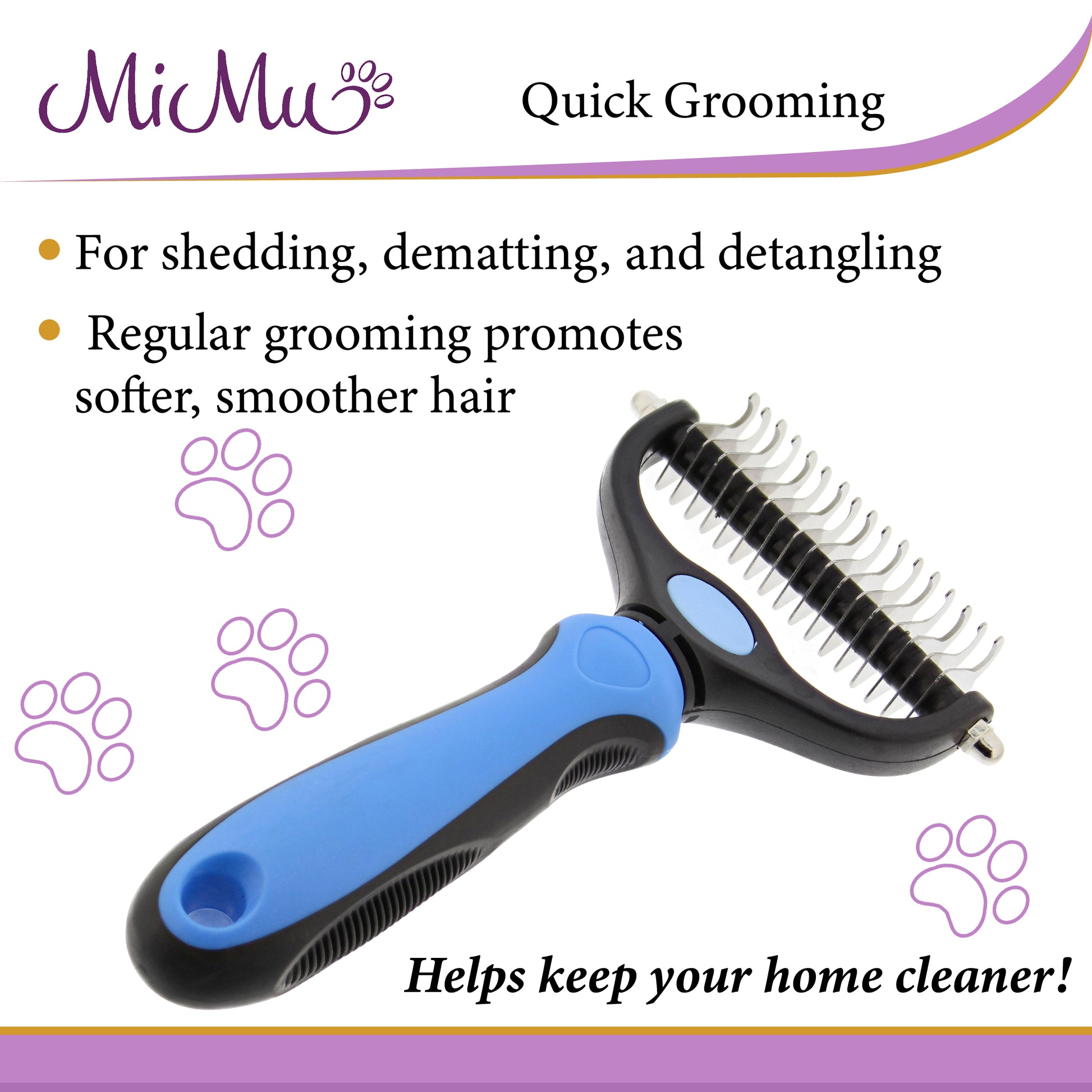 2-Sided Dematting Undercoat Dog Rake Brush with Grooming Comb